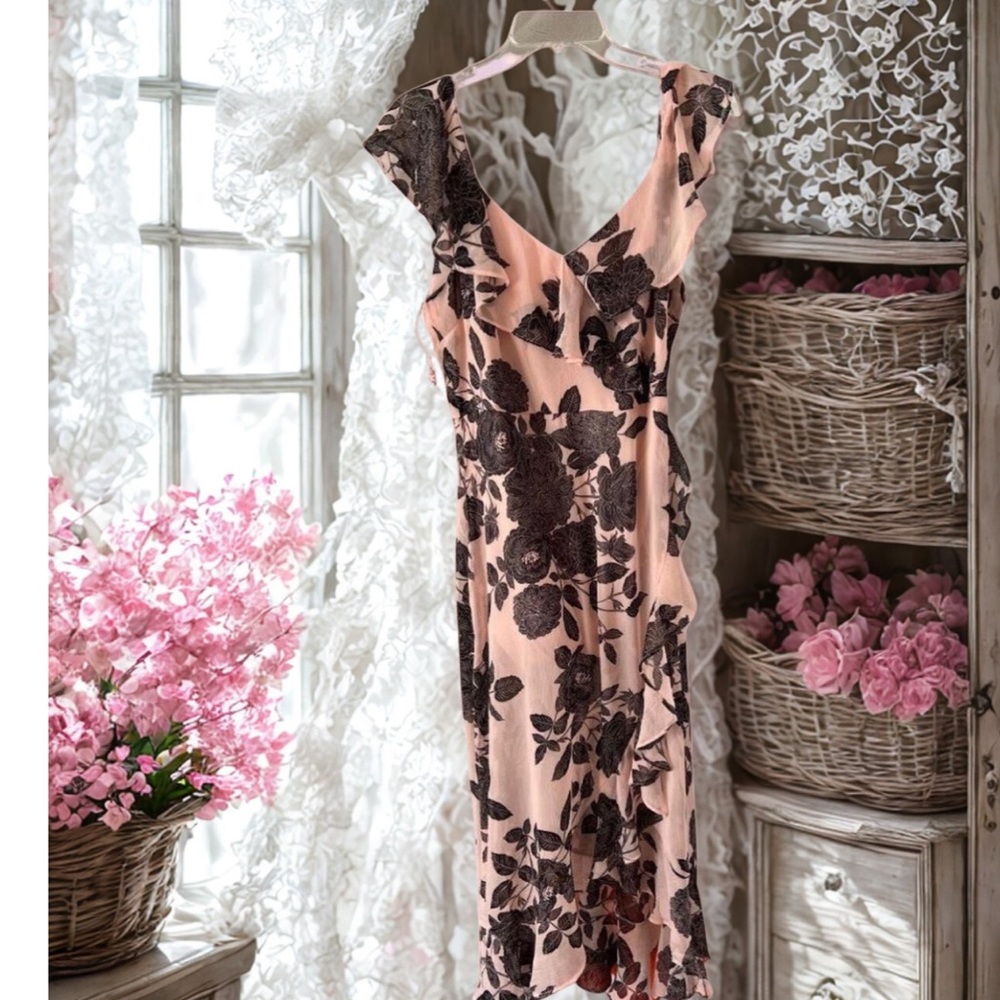 London Times Pink and Brown Maxi Sundress